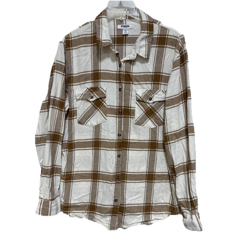 RSQ Flannel Shirt Womens Extra Large Brown Plaid Long Sleeve Pockets Tillys